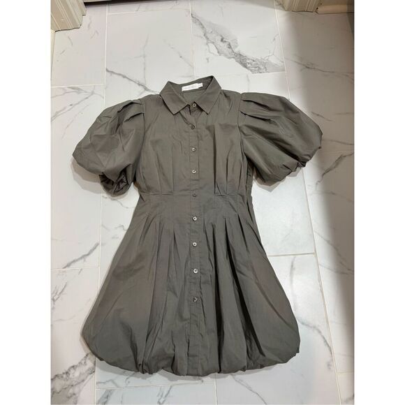 SIMKHAI Cleo Pleated Poplin Balloon Dress - Picture 2 of 8